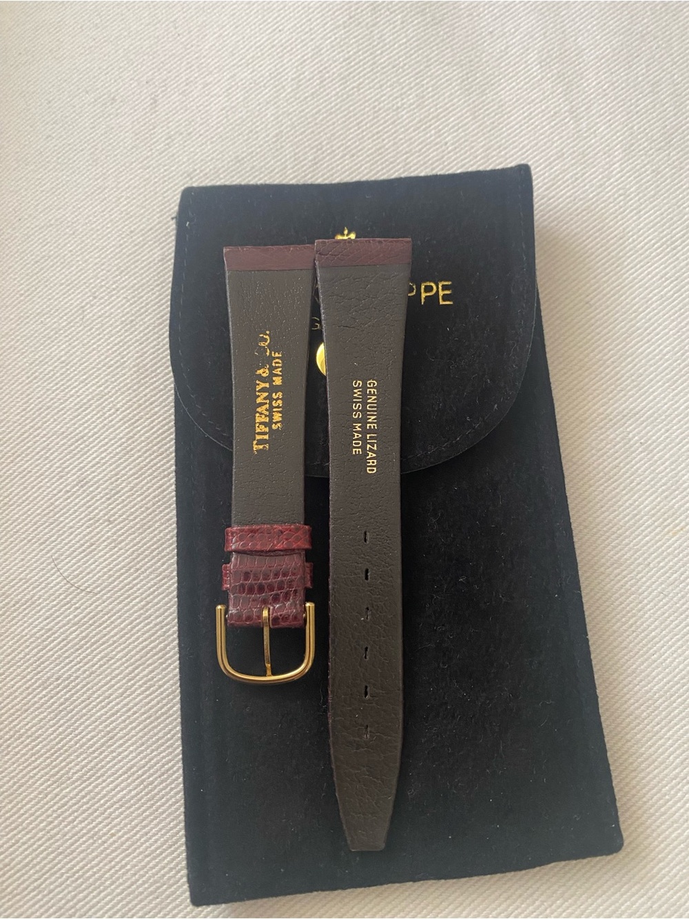 Tiffany & Co. Men's Genuine Lizard Leather Watch Strap in Burgundy Vintage 18mm